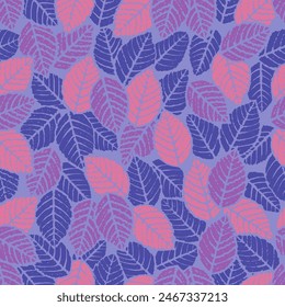 Seamless pattern of leaf in dark color tone. It is presented through the positioning of free pattern. This format is suitable for printing on fabric, textiles, ceramic tiles and paper products.