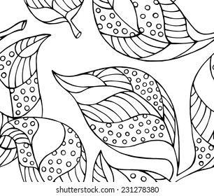 Seamless Pattern Leaf Decorative Black & White Curve