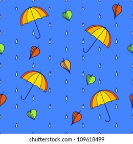 seamless pattern, leaf, drop, umbrella. vector illustration