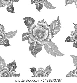seamless pattern with leaf illustrations, with shading style and white background