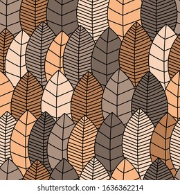 Seamless pattern with leaf motive. Doodle, minimalim. Hand drawn vector illustration