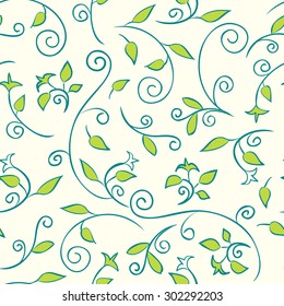 Seamless pattern with leaf ornament, floral illustration in vintage style