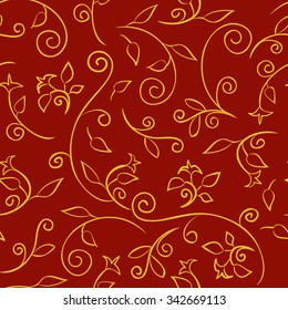Seamless pattern with leaf ornament, floral illustration in vintage style