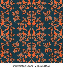 Seamless pattern with leaf ornaments; Damask wallpaper