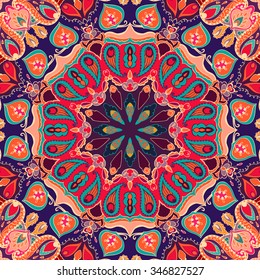 Seamless pattern with leaf, paisley and indian elements. Floral design