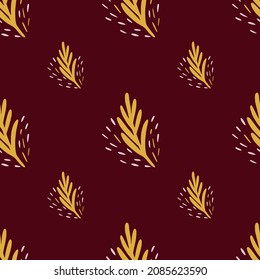 Nahtlose Muster aus Blättern auf braunem Hintergrund. Vektorfolienvorlage im Doodle-Stil. Moderne tropische Textur für Gewebe, Wickelpapier, Tapete, Gewebe.