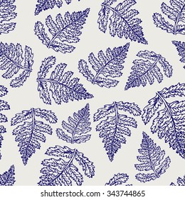 Seamless pattern leaf. Pen ball lady ferns lief vector background. Sketch medicinal plant seamless texture. Hand drawn illustration for print, decoration, design, web, wrapping