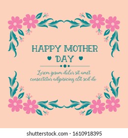 Seamless pattern of leaf and pink flower frame, for happy mother day greeting card template. Vector