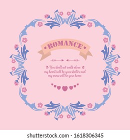 Seamless pattern of leaf and pink flower frame, for romance greeting card template. Vector