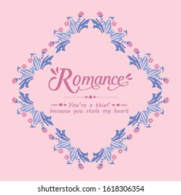 Seamless pattern of leaf and pink flower frame, for romance greeting card template. Vector