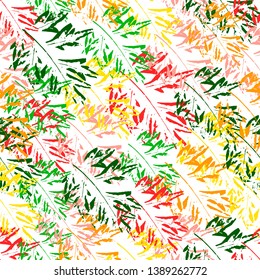 Seamless pattern of leaf prints. Stylish wallpaper of colorful leaves.Colorful leaves prints on a white background.