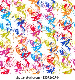 Seamless pattern of leaf prints. Stylish wallpaper of colorful leaves. Colorful leaves prints on a white background.