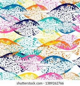 seamless pattern of leaf prints.Stylish wallpaper of colorful leaves. Colorful leaves prints on a white background.