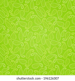 Seamless Pattern with Leaf Silhouettes on Green Background