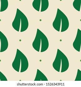 Seamless pattern with leaf silhouettes and polka dots. Simple environmental print. Vector illustration.