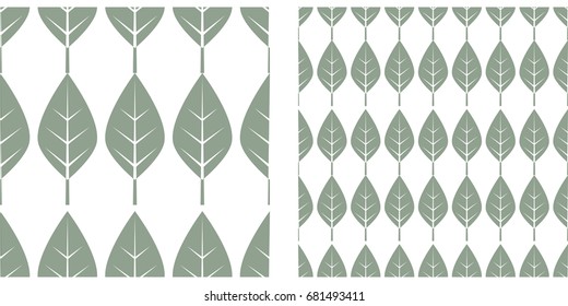 Seamless pattern of leaf. Single pattern is shown in the left. The example of assembly seamless is shown in the right.  