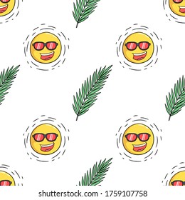 seamless pattern of leaf and sun cartoon for summer concept design with doodle style