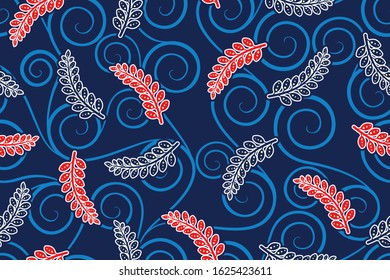 Seamless pattern with leaf vector Illustration, Modern batik motif