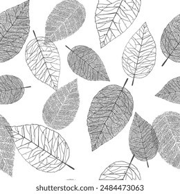 Seamless pattern with leaf vein texture in line style