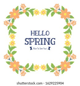 Seamless pattern of leaf and yellow wreath frame, for hello spring greeting card template concept. Vector