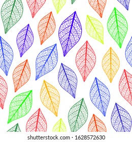 seamless pattern. leaflet with veins. eps10 vector stock illustration. out line. hand drawing