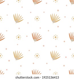 Seamless pattern. Leafs and abstract elements. White background.