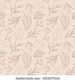 Seamless pattern of leafs and acorns. Vector  background. Autumn theme.