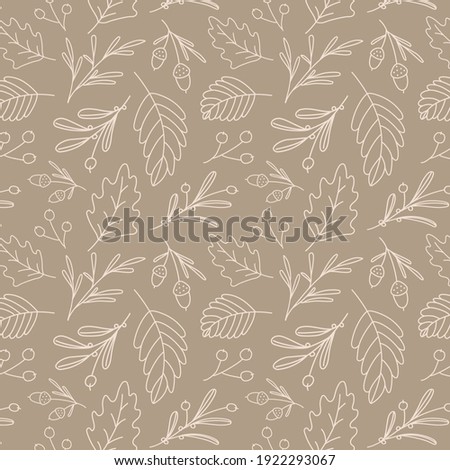 Seamless pattern of leafs and acorns. Vector  background. Autumn theme.