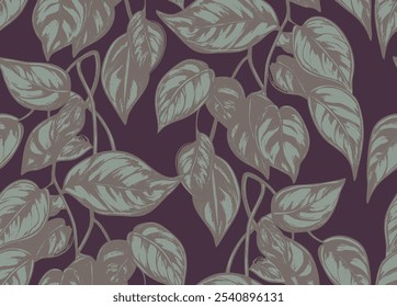 Seamless pattern with leafs, branches. Abstract autumn leaves background for textile floral, for surface design of fabric, wallpaper.