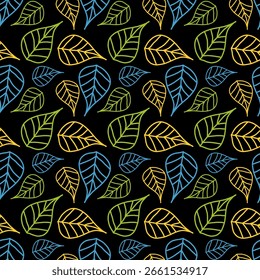 Seamless pattern with leafs isolated on black background 