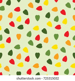 Seamless pattern with leafs in shape of heart. Beautiful illustration in autumn colors.