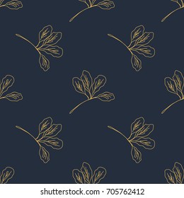 Seamless pattern with leafs and stalks. Floral background. Linear style vector illustration