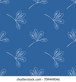 Seamless pattern with leafs and stalks. Floral background. Linear style vector illustration