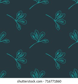 Seamless pattern with leafs and stalks. Floral background. Linear style vector illustration