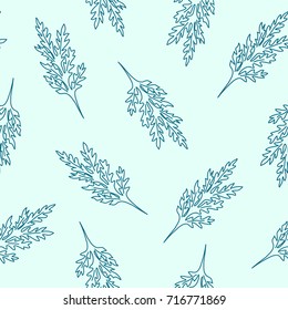 Seamless pattern with leafs and stalks. Floral background. Linear style vector illustration