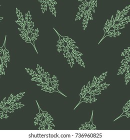 Seamless pattern with leafs and stalks. Floral background. Linear style vector illustration