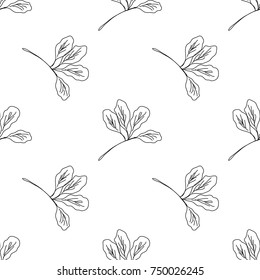 Seamless pattern with leafs and stalks. Floral background. Linear style vector illustration
