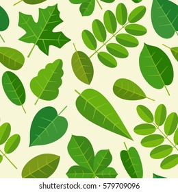Seamless pattern leafs. Vector flat color illustration. Isolated on beige background