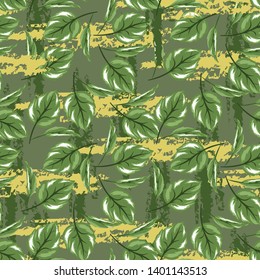 Seamless pattern leave design grunge green background