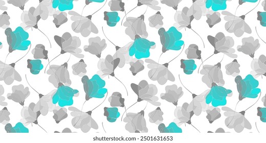 Seamless pattern, leaves, abstract flowers, ornament, texture, contours