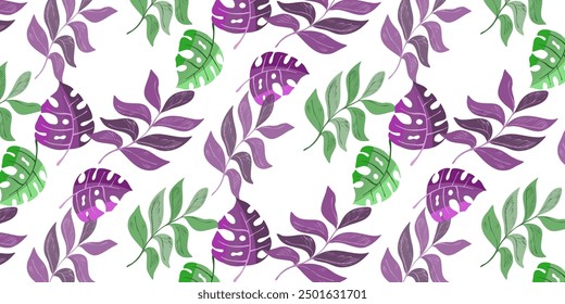 Seamless pattern, leaves, abstract flowers, ornament, texture, contours