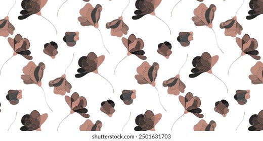 Seamless pattern, leaves, abstract flowers, ornament, texture, contours