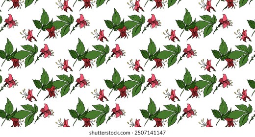 Seamless pattern, leaves, abstract flowers, ornament, texture, contours, tropical plants