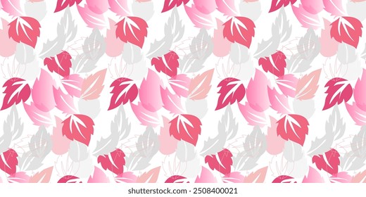 Patrón sin fisuras, hojas, flores abstractas, ornamento, textura, contornos