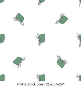 Seamless pattern with leaves and abstract shapes. Abstract Minimalistic Art. Cute kids nursery repeat background. Design in boho style for printing on textile or paper.