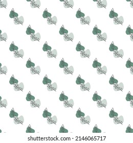 Seamless pattern with leaves and abstract shapes. Abstract Minimalistic Art. Cute kids nursery repeat background. Design in boho style for printing on textile or paper.