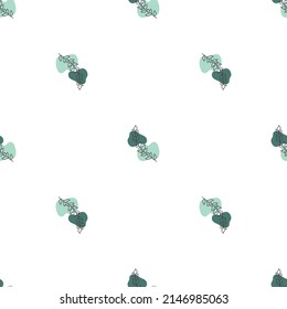 Seamless pattern with leaves and abstract shapes. Abstract Minimalistic Art. Cute kids nursery repeat background. Design in boho style for printing on textile or paper.