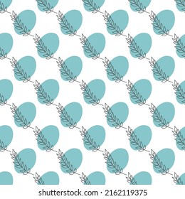 Seamless pattern with leaves and abstract shapes. Abstract Minimalistic Art. Cute kids nursery repeat background. Design in boho style for printing on textile or paper.