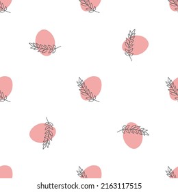 Seamless pattern with leaves and abstract shapes. Abstract Minimalistic Art. Cute kids nursery repeat background. Design in boho style for printing on textile or paper.