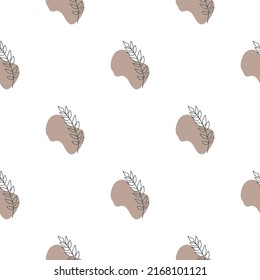 Patrón sin brillo con hojas y formas abstractas. Resumen Arte minimalista. Niños educados repiten antecedentes. Diseño en estilo boho para impresión en papel o textil.
